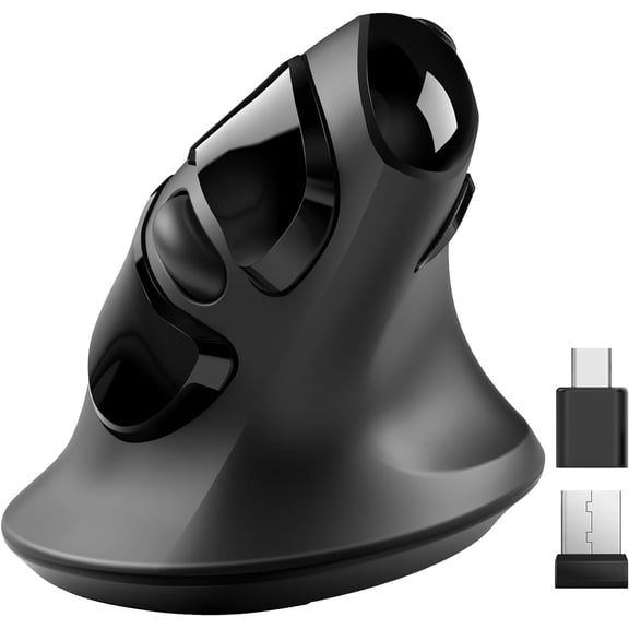 MicroPack Ergonomic Mouse, Vertical Wireless Mouse with USB A & Type-C Receiver, Ergo Design Reduces Muscle Strain, 6 Buttons 800/1200/1600 DPI Mouse for Windows, Mac, PC, Laptop, Black