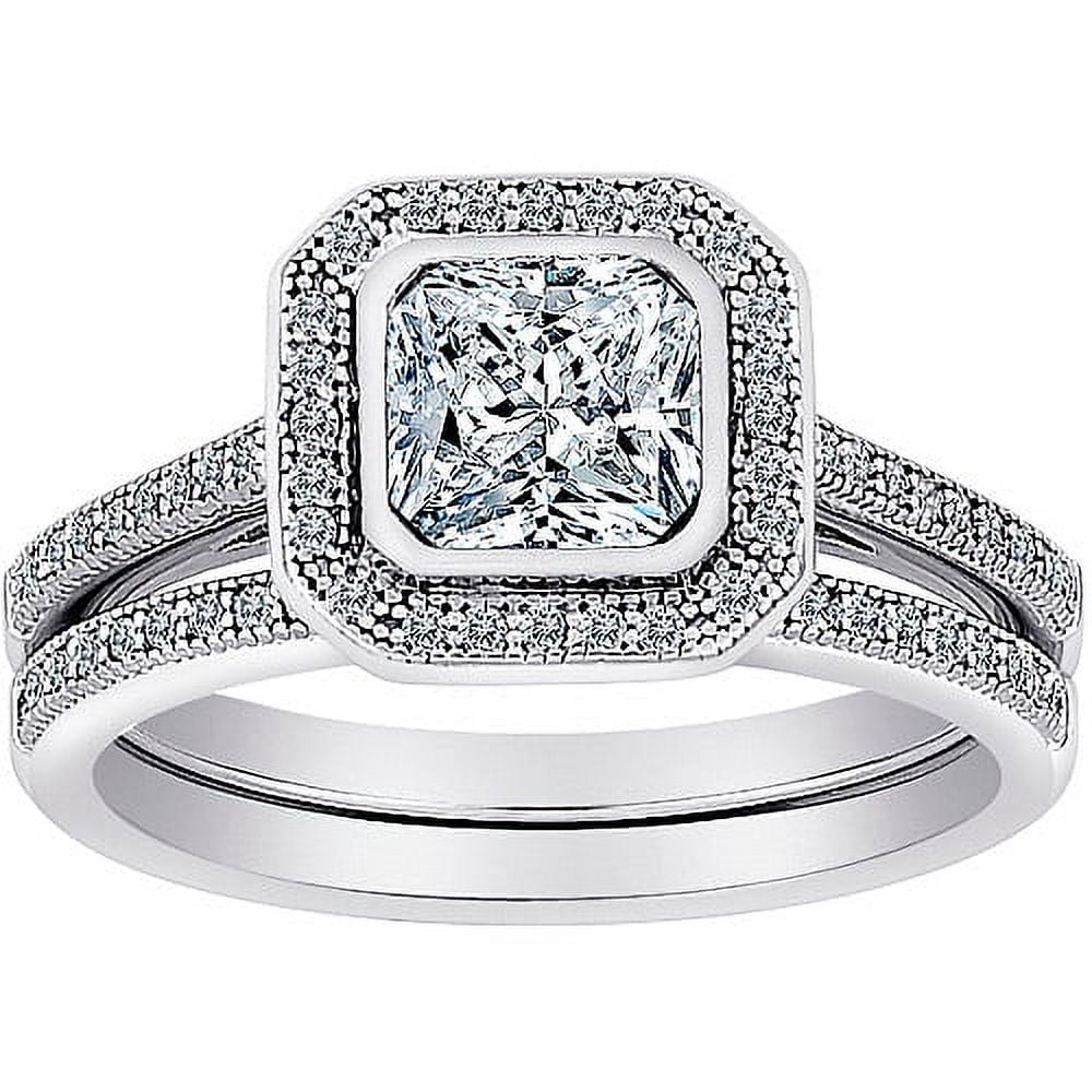 MicroPave CZ 2-Piece Asscher-Cut Framed Bridal Set in Sterling Silver