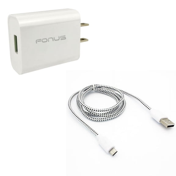 MicroUSB 3ft USB Cable w 18W Quick Home Charger G5V for Alcatel Fierce 4 2, Evolve 2, 1x Evolve - ASUS ZenFone Max Plus M1, PadFone X mini, 5Q 3 Max 2E 2 - Blackberry DTek50, Classic, Z10 Z30