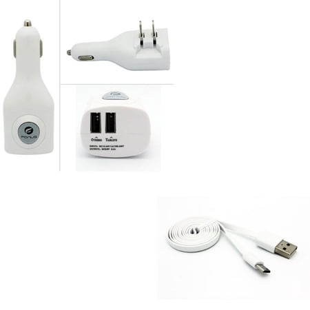 MicroUSB 3ft USB Cable w 2-Port USB Car Home Charger P5K for ZTE Maven, Prestige, Rapido, Speed, Paragon, Zephyr, Allstar, Tempo X, Warp Sync, Grand X Max +, Majesty Pro, Elite, Nubia Mini