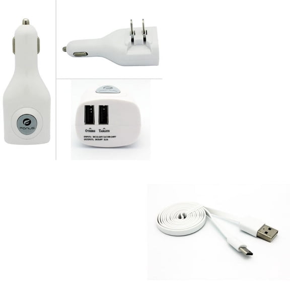 MicroUSB 3ft USB Cable w 2-Port USB Car Home Charger K3N for Samsung Galaxy Sky, S7 S6 S5, Sport (SM-G860P) Mini S4 Mega SPH-L600 J7 Sky Pro SGH-M819, V (2017) J3 V, Prevail LTE Grand Prime