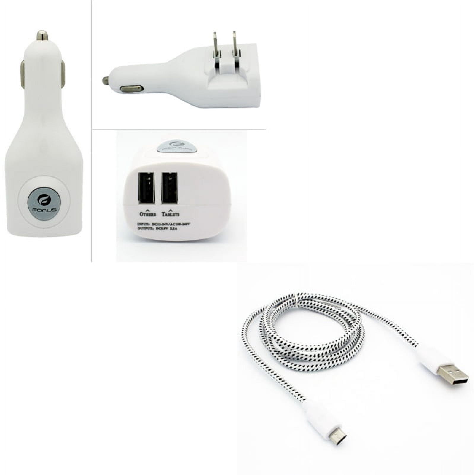 MicroUSB 6ft USB Cable w 2-Port USB Car Home Charger V1V for Motorola G4 Plus, Moto G4 E5 Plus E4 PLUS G6 Play E LTE, Google Nexus 6, DROID MAXX 2 - Nokia 6, 2 V - Samsung Galaxy Stardust Sol