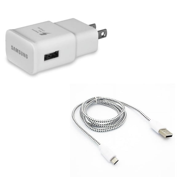 MicroUSB 6ft USB Cable w Adaptive Fast Home Charger W1D for Blackberry Classic, Z10 Z30, Priv, Q10 - BLU S1, Vivo XL4 XI, Studio X8 HD Touch, Pure View, R1 Plus, Go, Life One X3 X2 Play S, HD