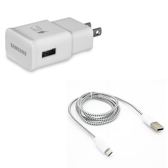 MicroUSB 6ft USB Cable w Adaptive Fast Home Charger Z8Z for Samsung Galaxy Sky, S7 S6 S5, Sport (SM-G860P) Mini S4 Mega SPH-L600 J7 Sky Pro SGH-M819, V (2017) J3 V, Prevail LTE Grand Prime