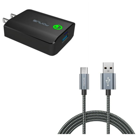 MicroUSB 6ft USB Cable w USB Port Fast 18W Home Charger Z4N for Samsung Galaxy Sky, S7, J7 Sky Pro Grand Prime, Perx, Active S6 S5 Active, On5, V (2017), Edge Edge+, Note 5 4 3 Mega 2, J5 J3