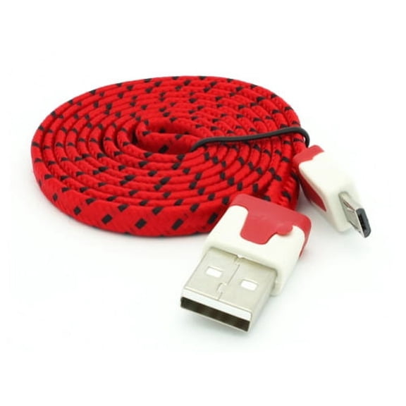 MicroUSB USB Cable for Moto E (2020) - Charger Cord Power Wire Sync Flat Braided Red Z9Z Compatible With Motorola Moto E (2020)