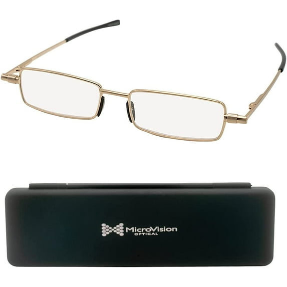 MicroVision Optical Flat Folding Reading Glasses With Compact Case For Women and Men, Slim, Foldable Frame Eyeglasses