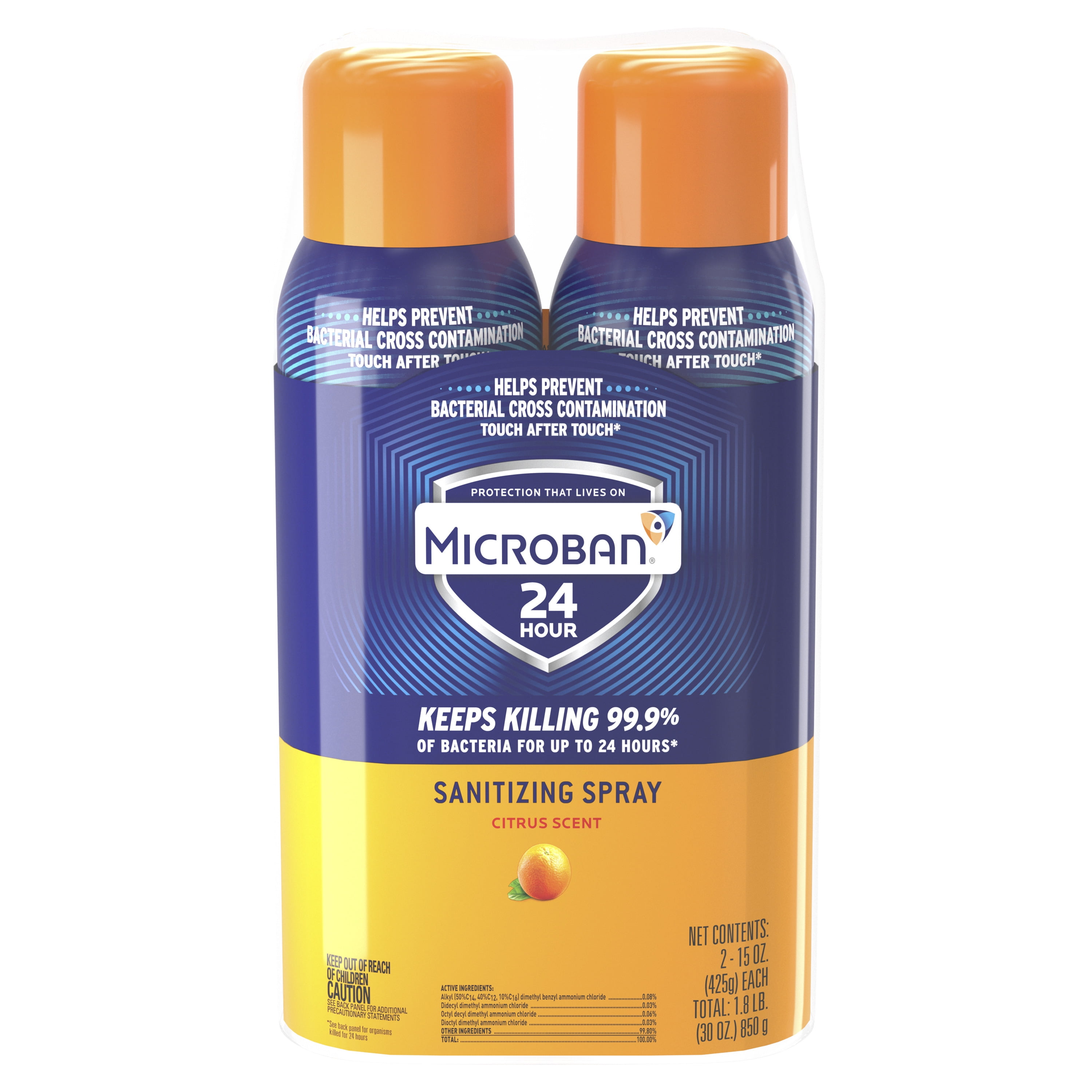 Microban 24 Hour Disinfectant MultiSurface Sanitizing Spray, Citrus, 2