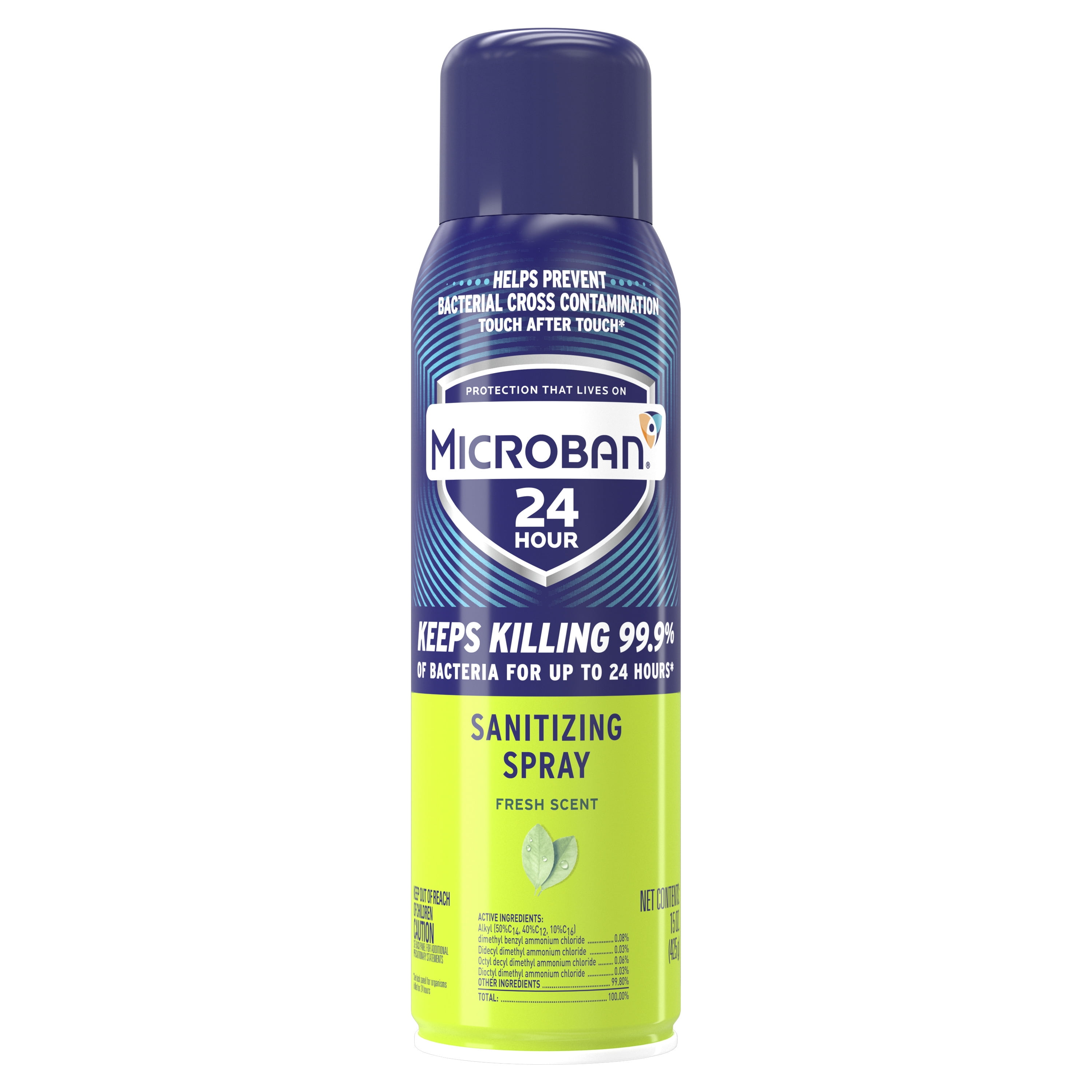 Microban 24 Hour Disinfectant Sanitizing Spray, Fresh Scent, 1 Can, 15