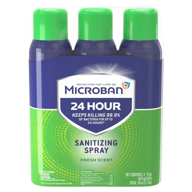 Microban 24Hour Disinfectant Sanitizing Spray, Fresh Scent, 15 Ounce