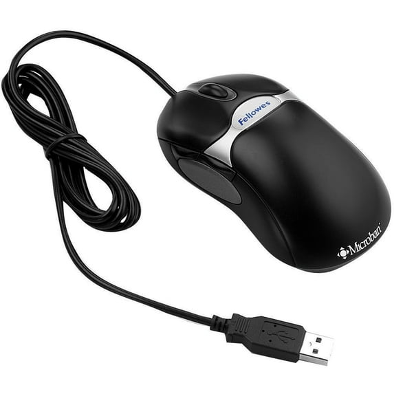 Microban Five-Button Optical Mouse USB 2.0, Left/Right Hand Use, Black/Silver