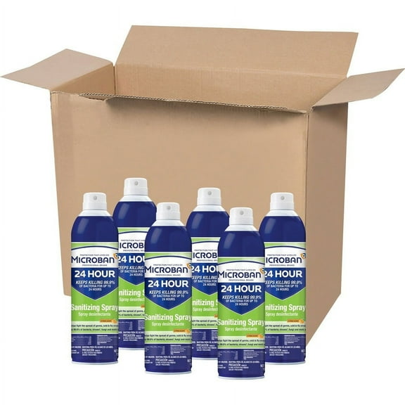Microban Professional Sanitizing Spray - Aerosol - 15 fl oz (0.5 quart) - Citrus Scent - 6 / Carton - Clear | Bundle of 2 Cartons