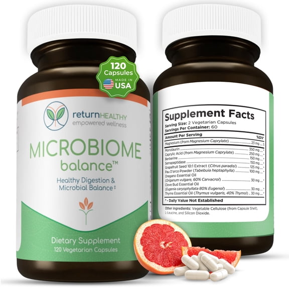 Microbiome Balance, Gut Health Supplements for Women and Men, Digestion Supplement with Monolaurin and Caprylic Acid, All-Natural Detoxification Supplement for Digestive Health, Digestive Boost 120 C