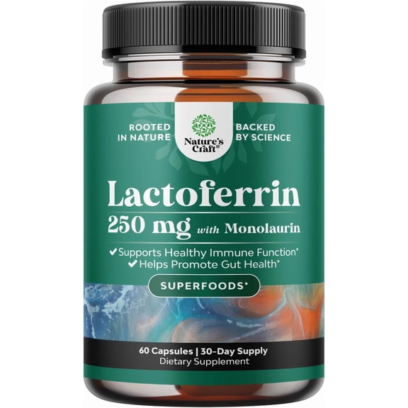 Natures Craft Lactoferrin and Monolaurin Gut Health and Immune Support Supplement, 60 Capsules