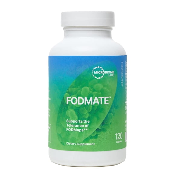 Microbiome Labs Fodmate - Digestive Enzyme Blend with Lactase + Alpha Galactosidase - Multi Enzyme Supplement to Support Occasional Bloating Relief & FODMAP Digestion (120 Count)