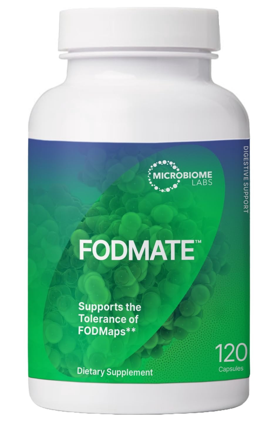 Microbiome Labs FODMATE Digestive Enzymes for Women & Men - Digestive Support for Low FODMAP Protocols & Occasional Bloating, Gas & Stomach Relief 120 Capsules