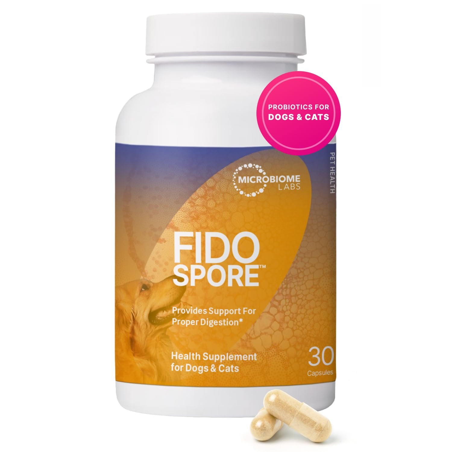 Microbiome Labs Fidospore - Dog Probiotics for Digestive Health & Immune Support - Spore-Forming Pet Probiotics for Dogs & Cats Gut Health - Flavored with Grass Fed Beef Liver 30 Capsules