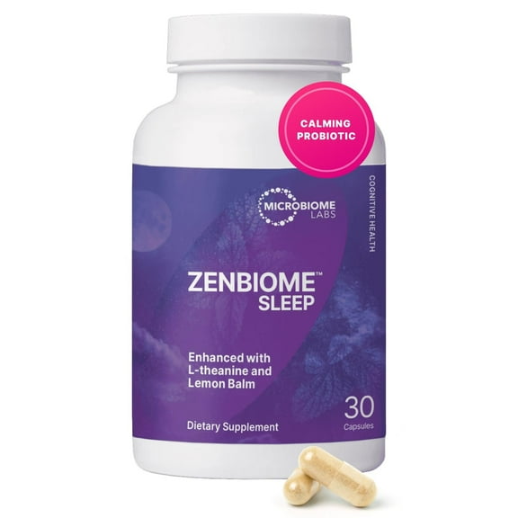 Microbiome Labs Zenbiome Sleep - L Theanine Supplement with Lemon Balm Extract & Probiotics with Bifidobacterium Longum - Help Soothe The Gut-Brain Axis at Bedtime 30 Capsules