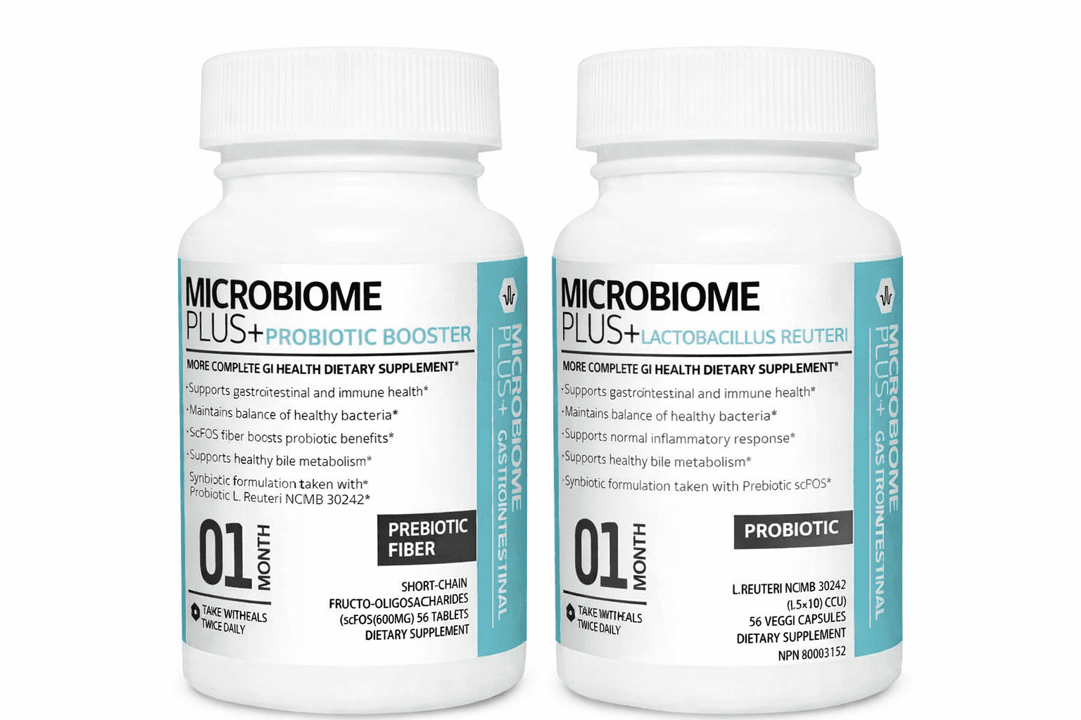 Microbiome Plus Probiotics L Reuteri NCIMB 30242 and Prebiotics scFOS, GI Digestive & Heart Health Supplements, Allergy Safe, Gluten-Free Probiotic Supplement for Men and Women