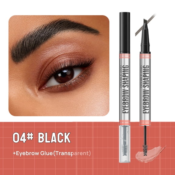 Microblading Eyebrow Pen, 2-in-1 Dual-Ended Eyebrow Pen with 4-Fork-Tip & Eyebrow Brush, Waterproof Eyebrow Pencil and Sealing Brow Gel, Makeup Long-Lasting Eyebrow Pen for Women