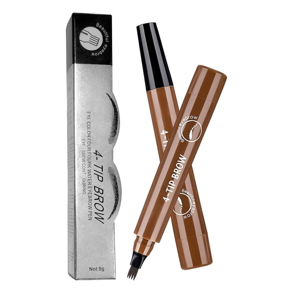 Microblading Eyebrow Pen with 4 Fork Tips, Waterproof Microblading Eyebrow Pencil for 3D Realistic Brow, Create Natural Hair-Like Brow Last All-Day, Eye Brow Pencils for Women -Light Brown