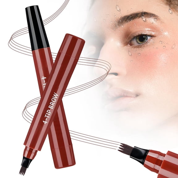 Microblading Eyebrow Pen with 4 Fork Tips, Waterproof Microblading Eyebrow Pencil, Eyebrow Contouring Pen, 3d Eye Brow Pencils for Women, Create Natural Hair-Like Brows (Red Brown)