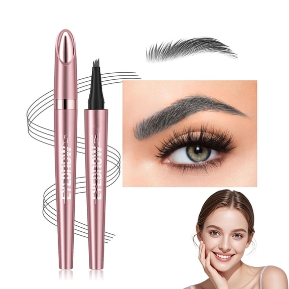 Microblading Eyebrow Pencils for Women, 2026 Upgraded 4-Tip 3D Waterproof Brow Pencil, Long Lasting Fine Fork Tip Pen for Natural Hair-Like Brows(Gray)