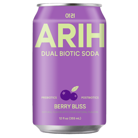ARIH Dual Biotic Soda, Functional Prebiotic and Postbiotic Soda, Low Sugar, Berry Bliss, 12 fl oz