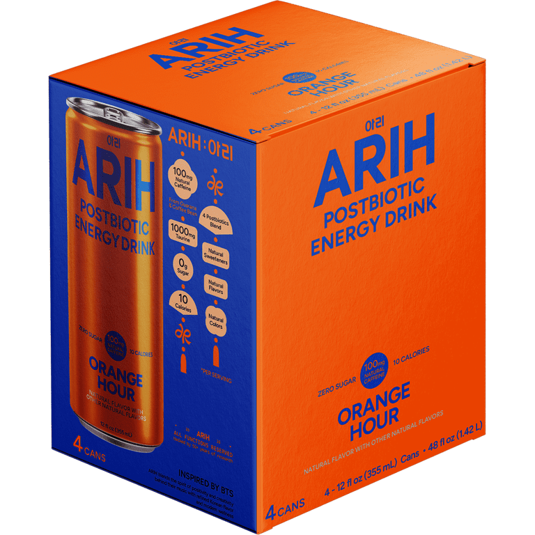 ARIH Postbiotic Energy Drink, Zero Sugar, 100mg Natural Caffeine