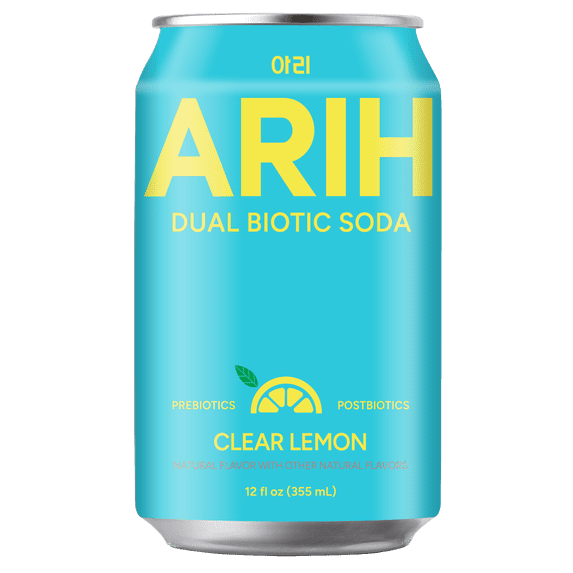 ARIH Dual Biotic Soda, Functional Prebiotic and Postbiotic Soda, Low Sugar, Clear Lemon, 12 fl oz