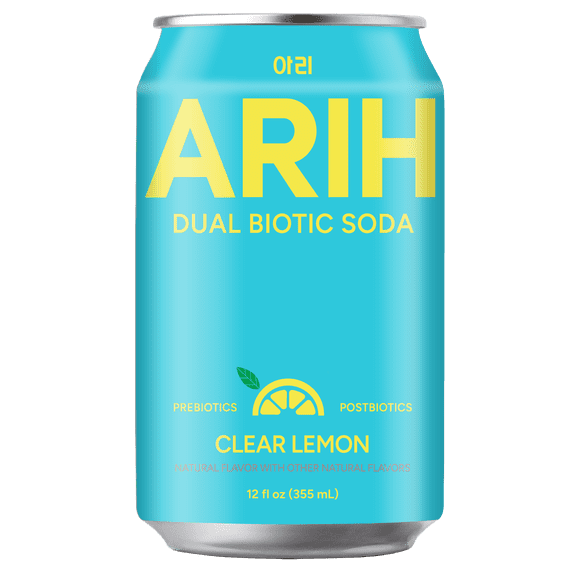 ARIH Dual Biotic Soda, Functional Prebiotic and Postbiotic Soda, Low Sugar, Clear Lemon, 12 fl oz