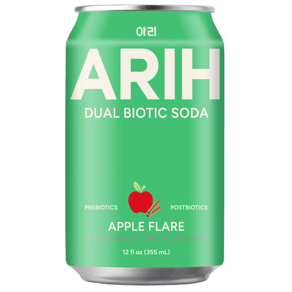 ARIH Dual Biotic Soda, Functional Prebiotic and Postbiotic Soda, Low Sugar, Apple Flare, 12 fl oz