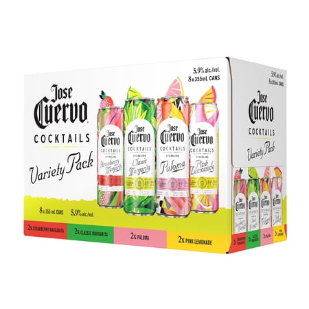 Jose Cuervo Sparkling Cocktails Variety Pack Classic, Strawberry, Paloma, and Pink Lemonade, 8 Pack, 355 ml Cans, 5.9% ABV