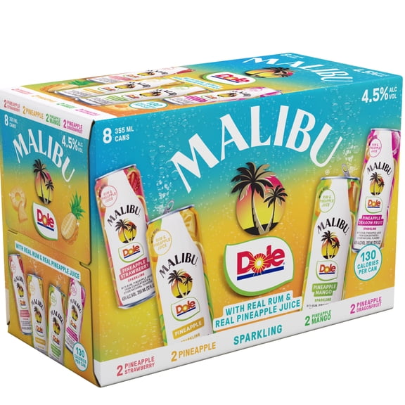 Malibu Ready to Drink Cocktail Dole Variety Pack, 8 Pack, 12 oz Cans, 9 Proof