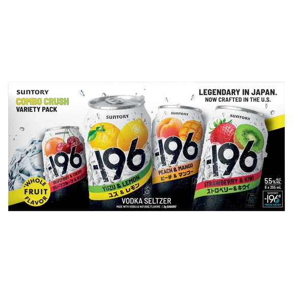 -196 Vodka Seltzer Cocktail, 8 Pack Combo Crush Variety 355 ml Cans, 5.5% ABV