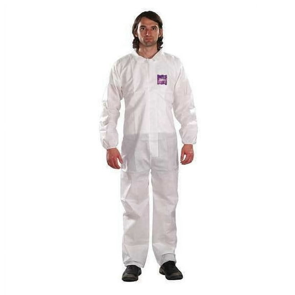 Microchem Collared Coverall, 5XL, White, Navy, Red, SMS Fabric WH15-S-92-100-09