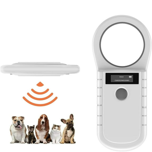 Microchip Reader Pet Tag Reader, Self Storage Function Up to 128 Tags, Animal Microchip Tag Reader Scanner Supports EMID, FDX B and Other Formats of Electronic Tags - White