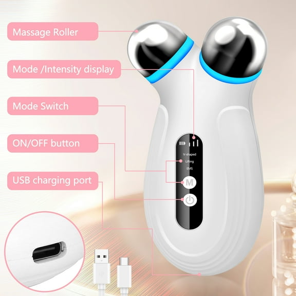 Microcurrent Facial Device for Anti Aging Wrinkles & Face Lift, Boost Skincare Products Absorption, Professional Home Use Toning Tool for Firming Skin, Reducing Puffiness & Fine Lines, White