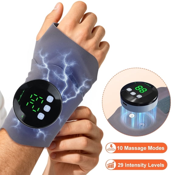 Microcurrent Wrist Massager Brace Wrap, Cordless Hand Massager with 10 Modes & 29 Intensity Levels, Microcurrent Muscle Massage, Magnetic Detachable Design for Left & Right Hand, Office Home Travel