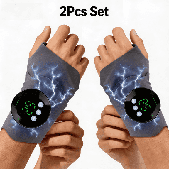 Microcurrent Wrist Massager Brace Wrap, Cordless Hand Massager with 10 Modes & 29 Intensity Levels, Microcurrent Muscle Massage, Magnetic Detachable Design for Left & Right Hand, Office Home Travel