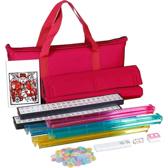 Microdermabrasion American Mahjong Mah Jongg Set 166 Tiles 4 All-in-One Color Rack/Pushers Red Soft Bag Full Size Complete Mahjongg Ma Jong Set (Red)