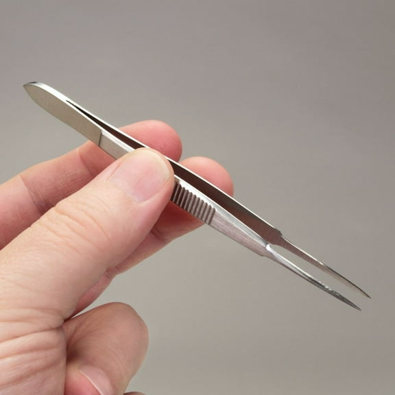 Microdissection Forceps, Stainless Steel, Ribbed Handle, Extra-Fine Points, Straight, 4-1/4"