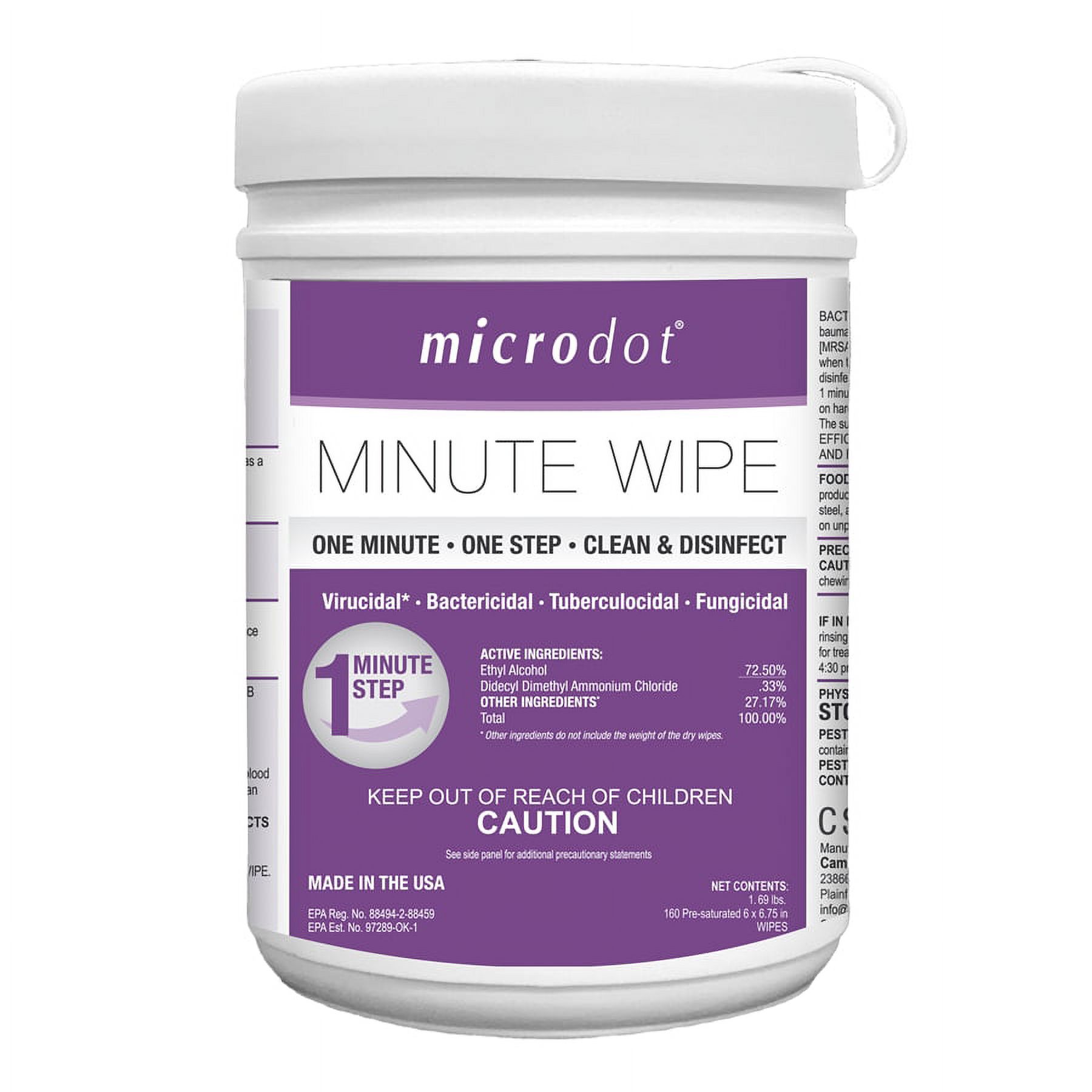 Microdot 1 Minute Alcohol Wipes 160 Ct Canister 12 Pk Disinfectant