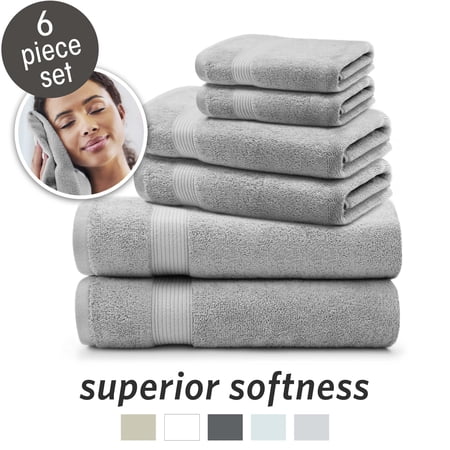 Microdry 100% Cotton Bath Towel Set, Light Gray (6-Piece)