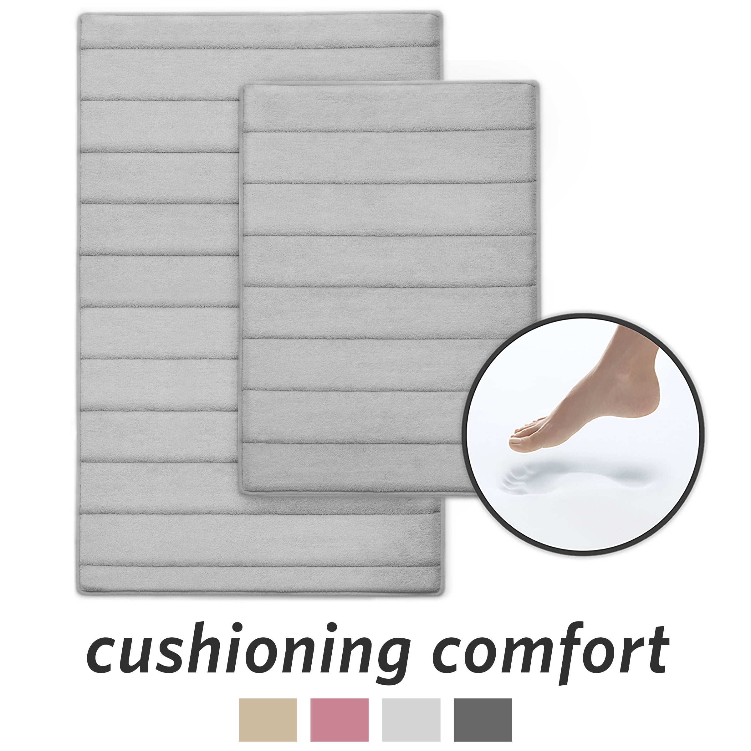 Microdry Absorbent CoreTex Memory Foam Bath Mat Set, Light Gray (2