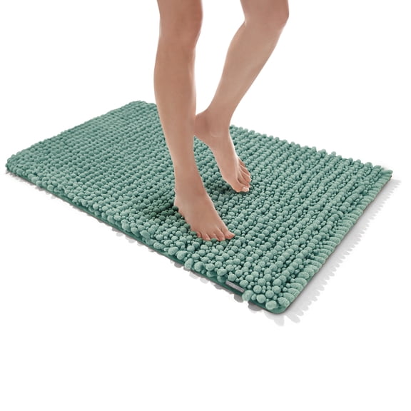 Microdry High Low Chenille Memory Foam Bath Mat, 21" x 34", Aqua