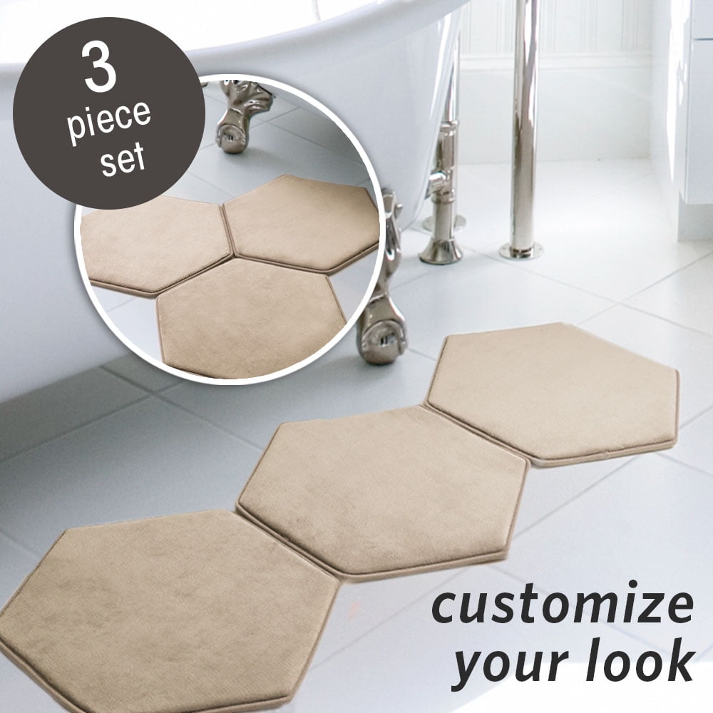 Microdry Memory Foam HD Modular Hexagon Bath Mat Set with GripTex SkidResistant Base, 19" x 17