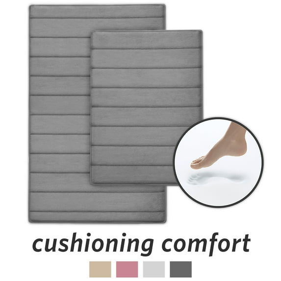 Microdry Memory Foam Non-Slip Bath Mat Set, Gray (2 Pieces)
