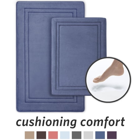 Microdry Memory Foam Non-Slip Bath Mats, 34" x 21", Blue (2-Piece)