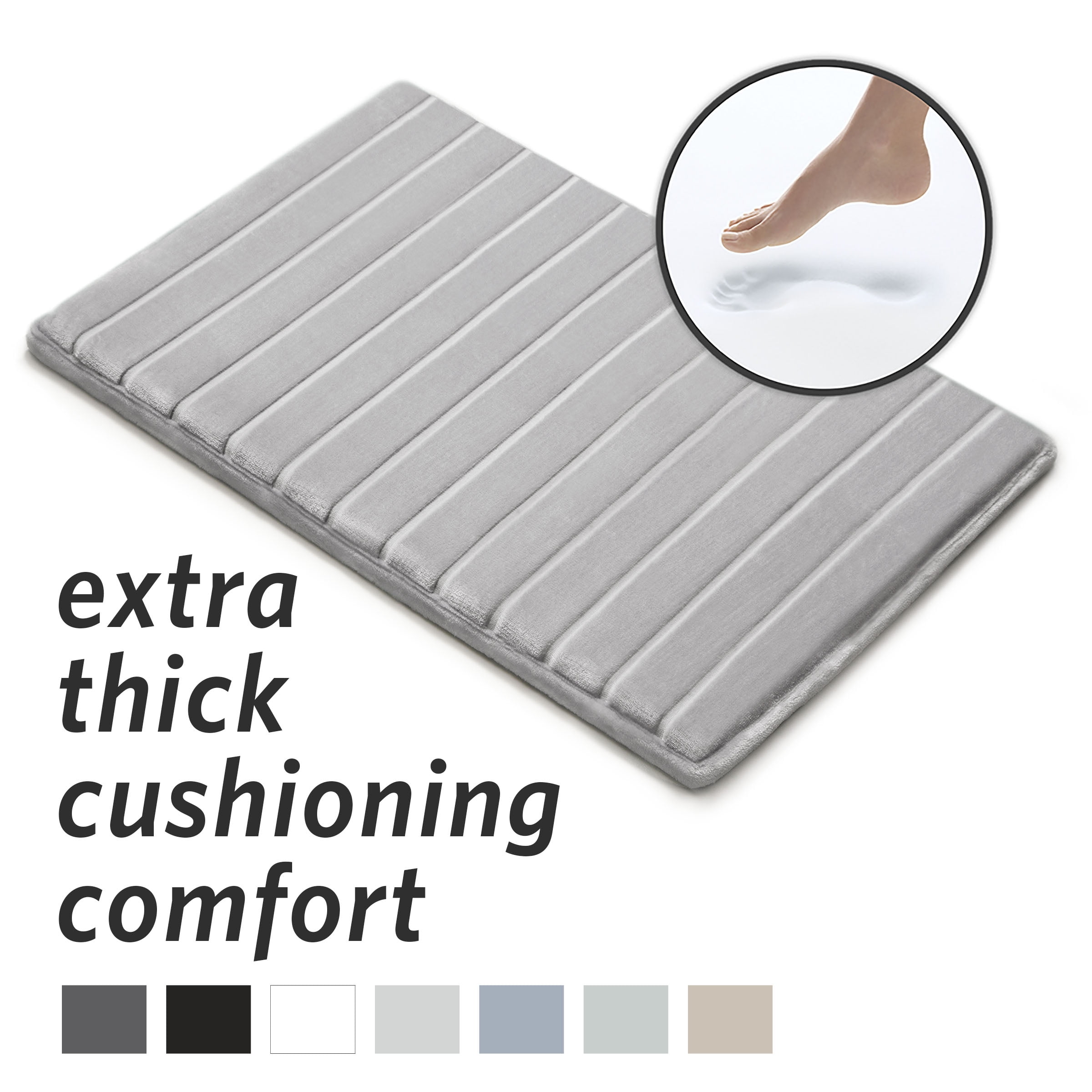 17" x 24" Light Gray Quilted Memory Foam Bath Rug